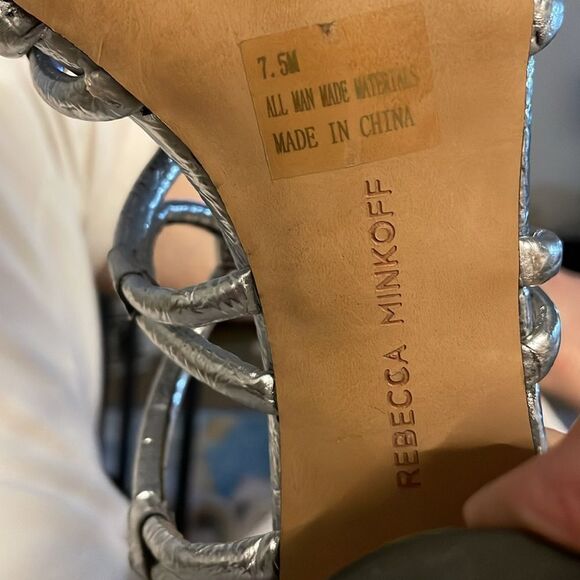 Rebecca Minkoff Apolline Heels Silver Metallica Strappy Sandals 7.5 - Picture 8 of 8